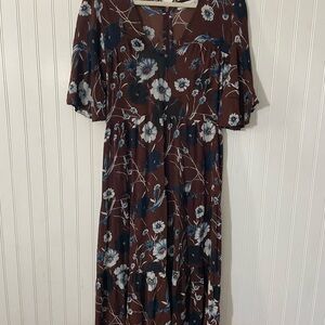 Faithfull the Brand Brown Floral Long Sleeve Dress